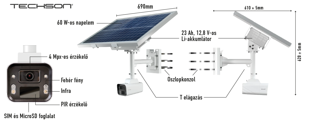 Techson napelemes kamera adatok